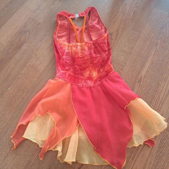 Jerry's figure skating dance dress youth 12/14 orange red yellow chiffon layered - Picture 2 of 5